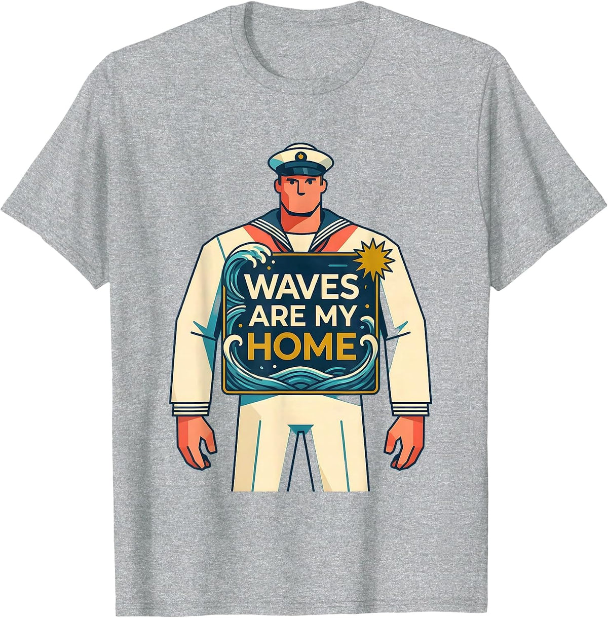 Men's Waves Are My Home Sailor Nautical Design T-Shirt - Heather Grey