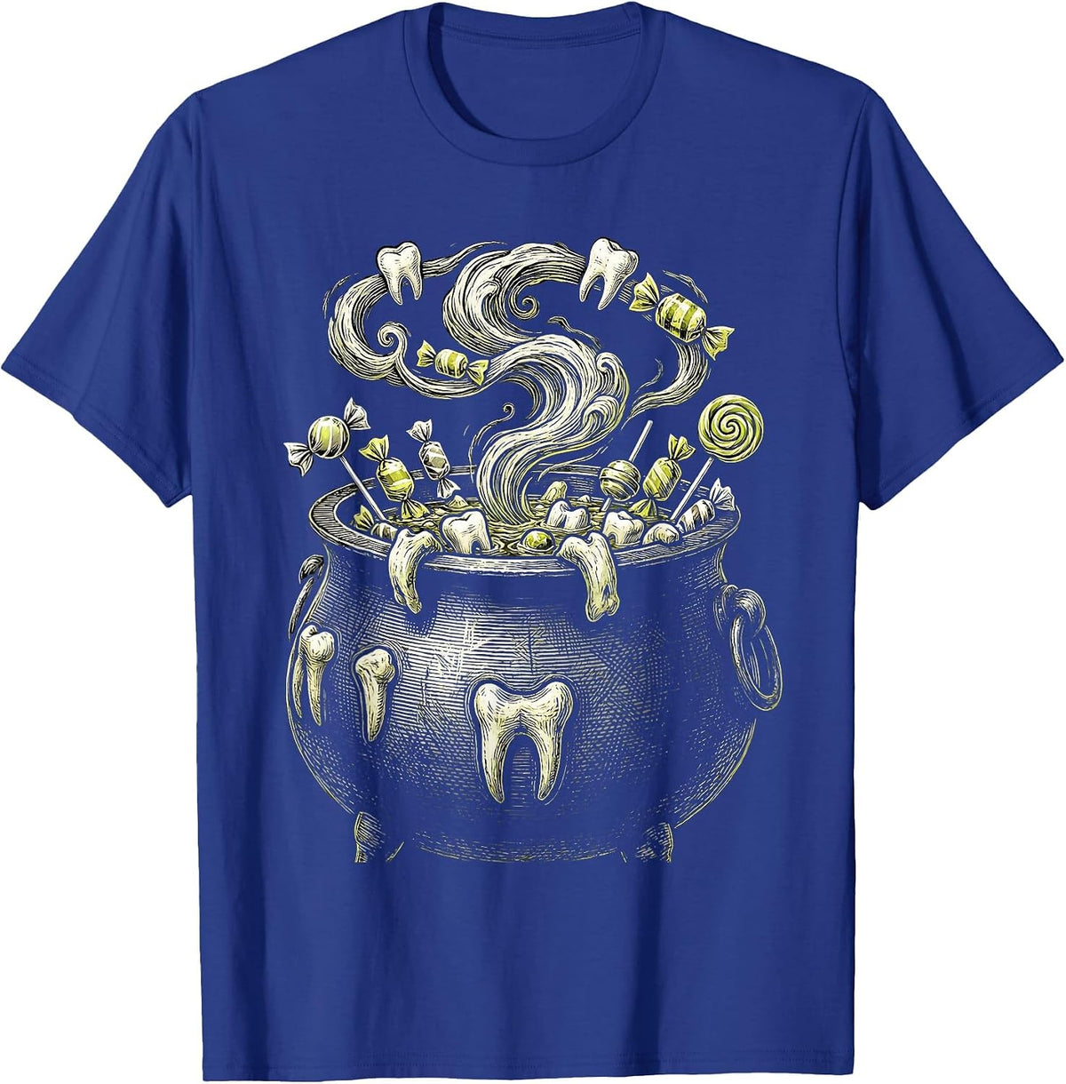 Men's Dental Halloween Cauldron Teeth and Candy Design T-Shirt - Royal Blue