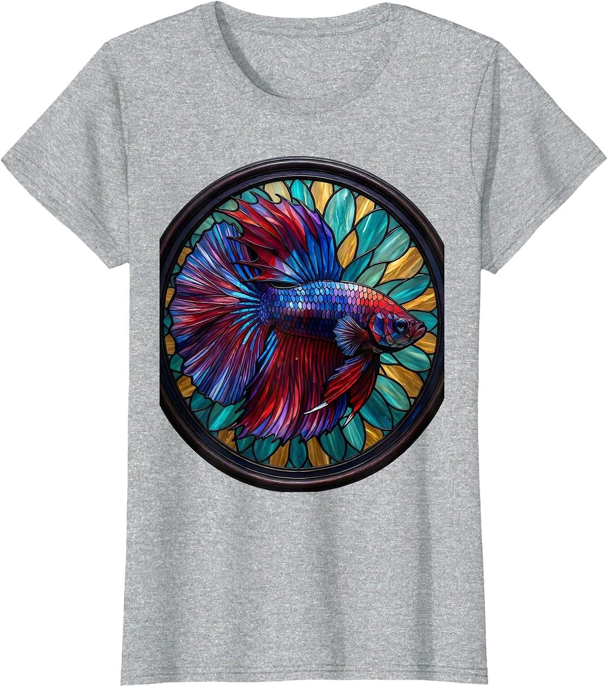 Betta Fish Ornate Flowing Fins Illustration T-Shirt - Heather Grey