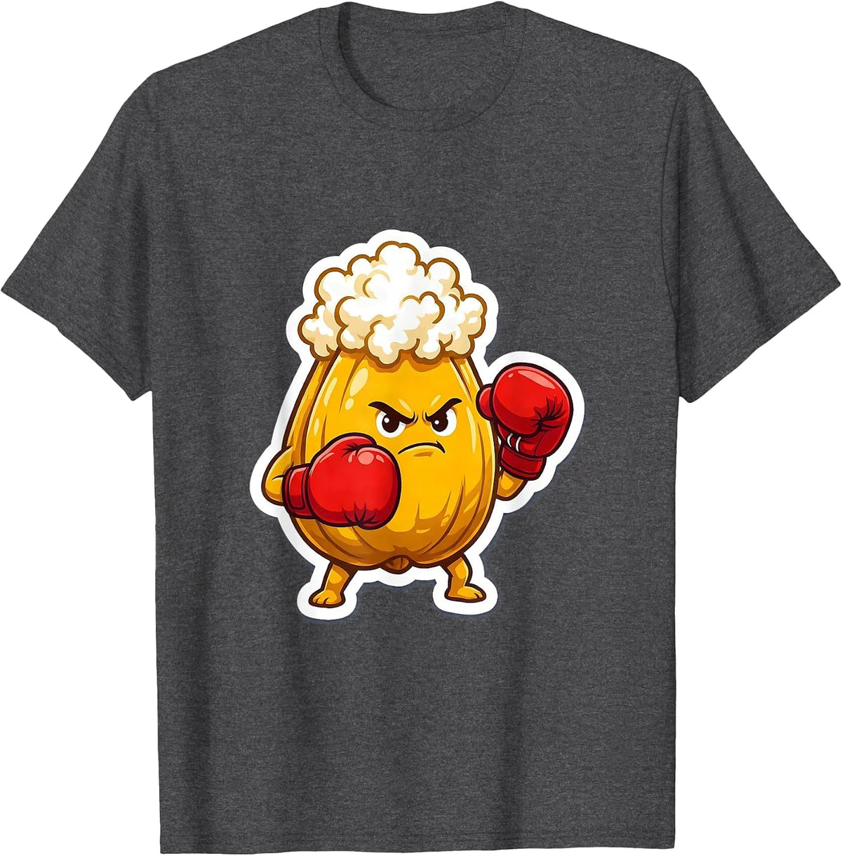 Men's Popcorn Boxer Cute Fighting Kernel Graphic T-Shirt - Dark Heather Grey