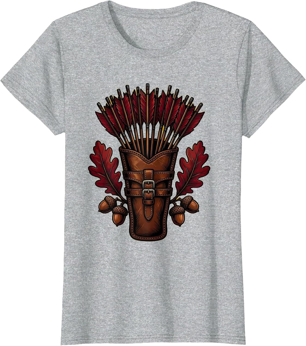 Hunting Arrows Leather Quiver Illustration T-Shirt - Heather Grey