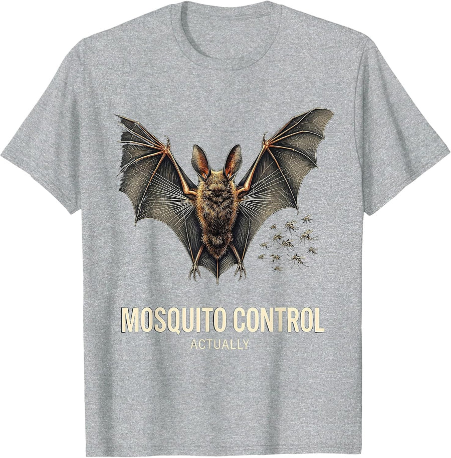 Men's Mosquito Control, Actually Funny Bat Lover Halloween Humor T-Shirt - Heather Grey