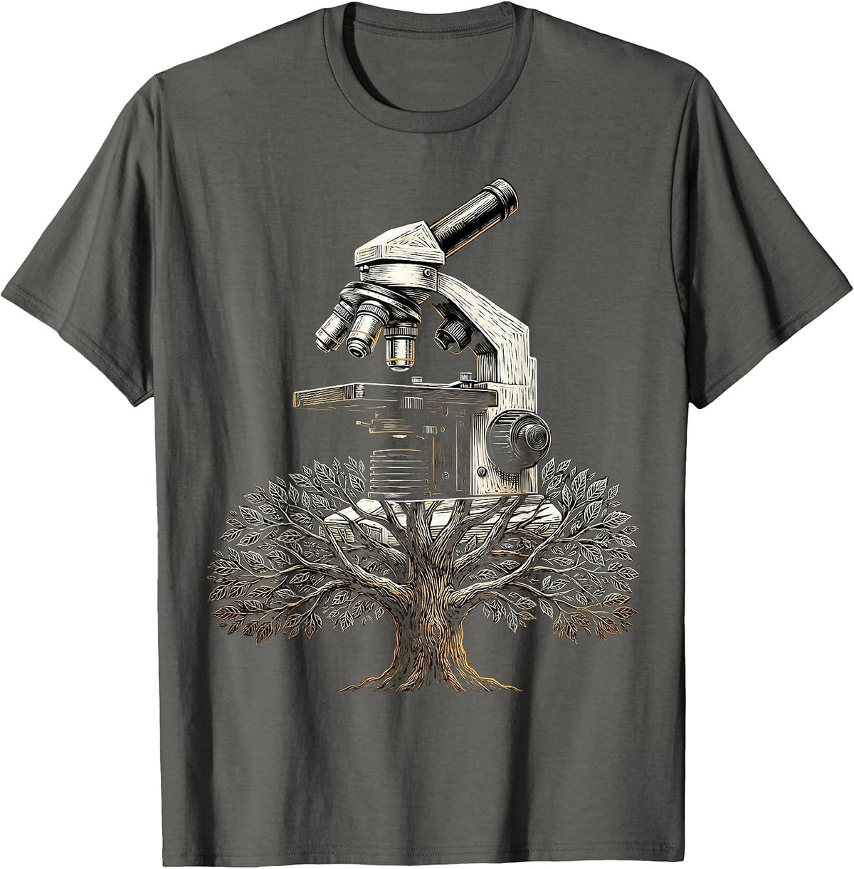 Men's Microscope Tree Shadow Science Nature Graphic T-Shirt - Asphalt Grey