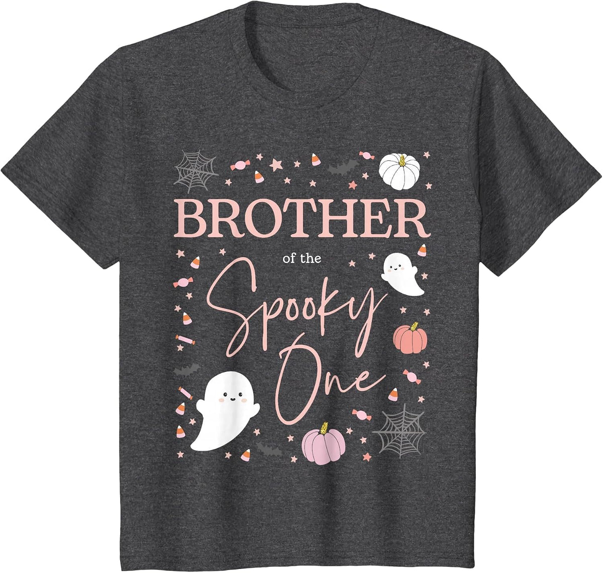 Brother of the Spooky One Girl First Birthday Pink Halloween T-Shirt - Dark Heather Grey