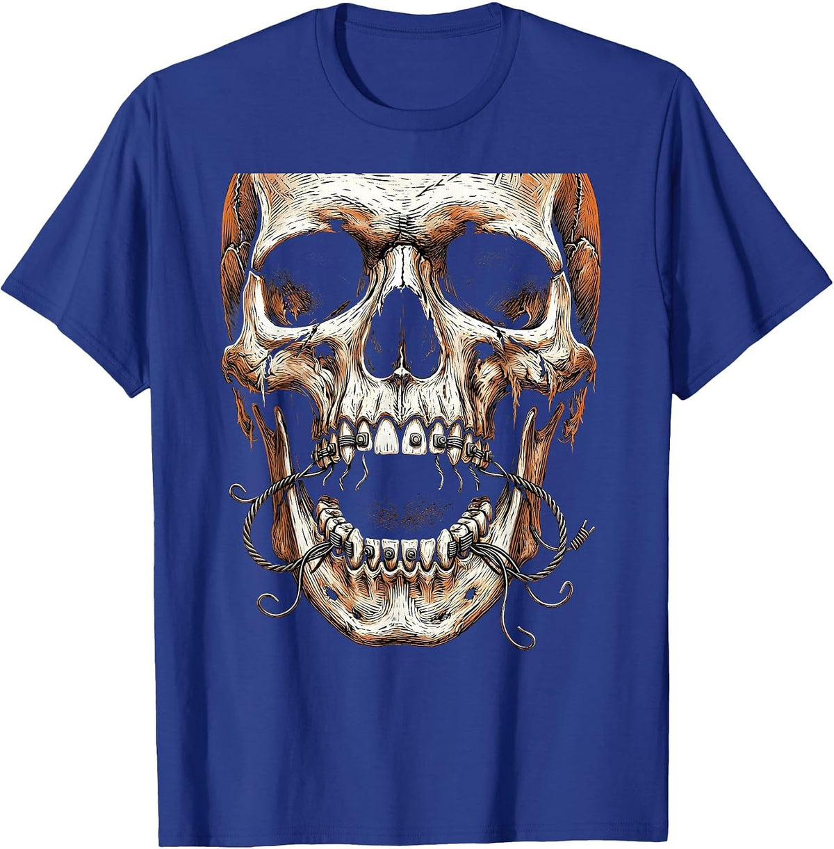 Halloween Zombie Braces Dental Horror Graphic T-Shirt - Royal Blue