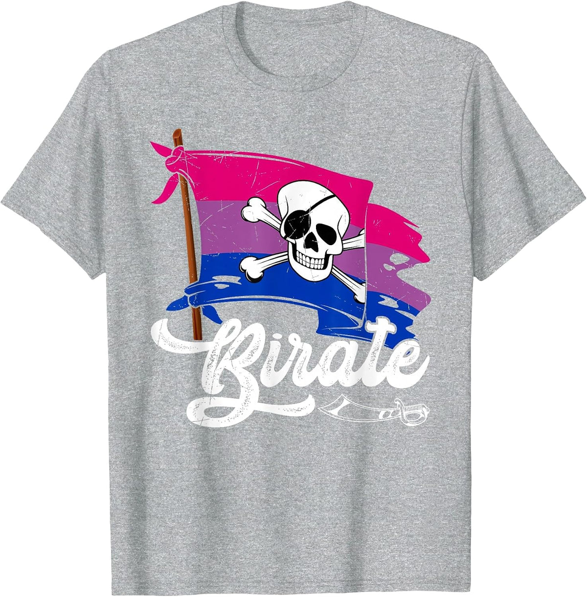 Birate Pirate Bisexual Flag Bisexuality Pride Month LGBTQ T-Shirt - Heather Grey