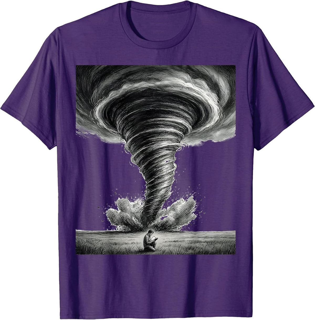 Men's Oversized Tornado Funnel Storm Chaser Meteorology Enthusiast T-Shirt - Purple
