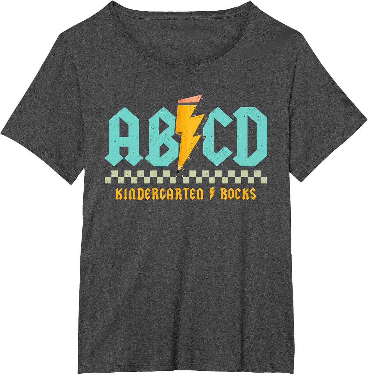 ABCD Kindergarten Rocks Pencil Lightning Students Teachers T-Shirt - Dark Heather Grey
