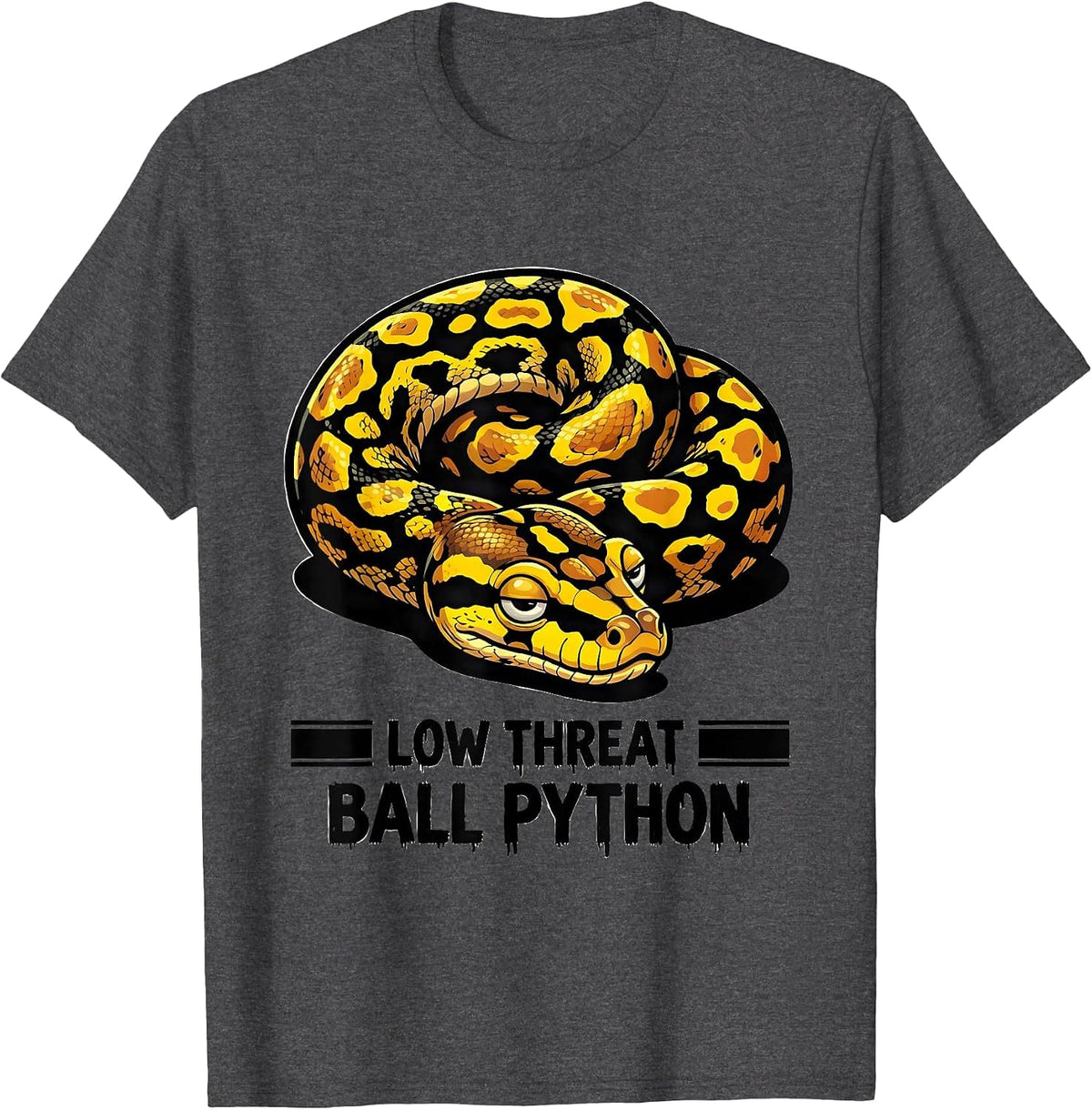 Men's Low Threat Ball Python Cartoon Snake Lover Meme Humor T-Shirt - Dark Heather Grey