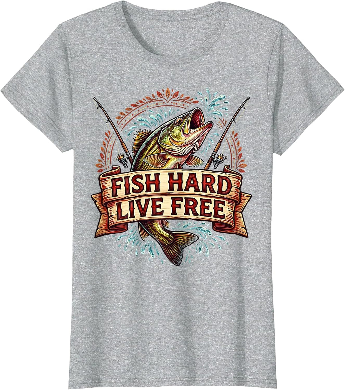 Fish Hard Live Free Fishing Design For Men T-Shirt - Heather Grey