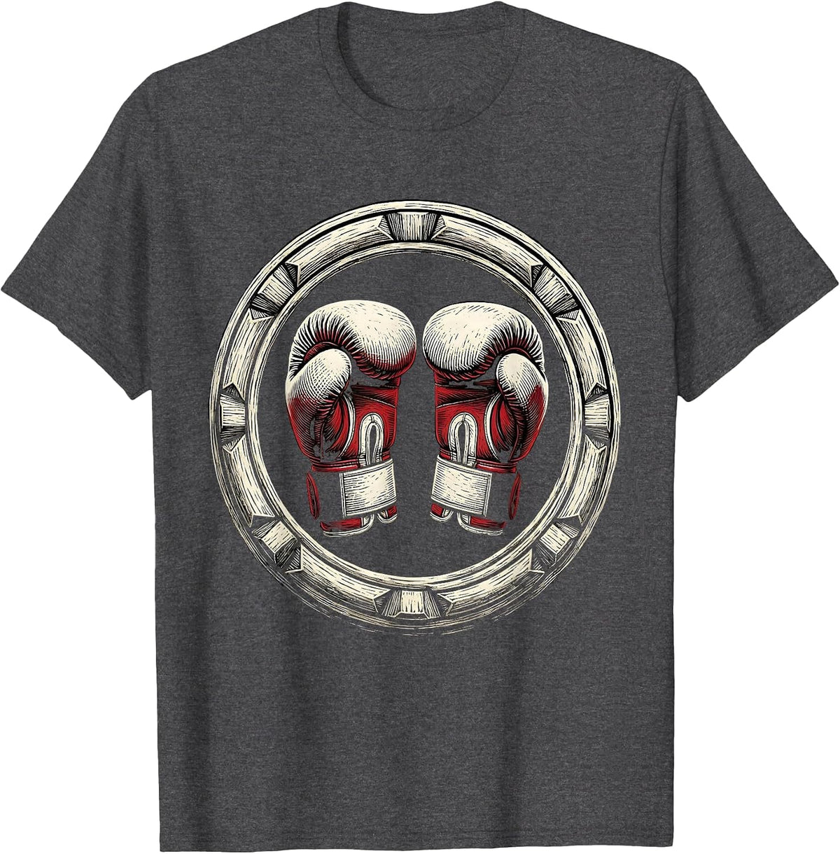 Men's Boxer Gloves Victory Stance Fighting Champion T-Shirt - Dark Heather Grey
