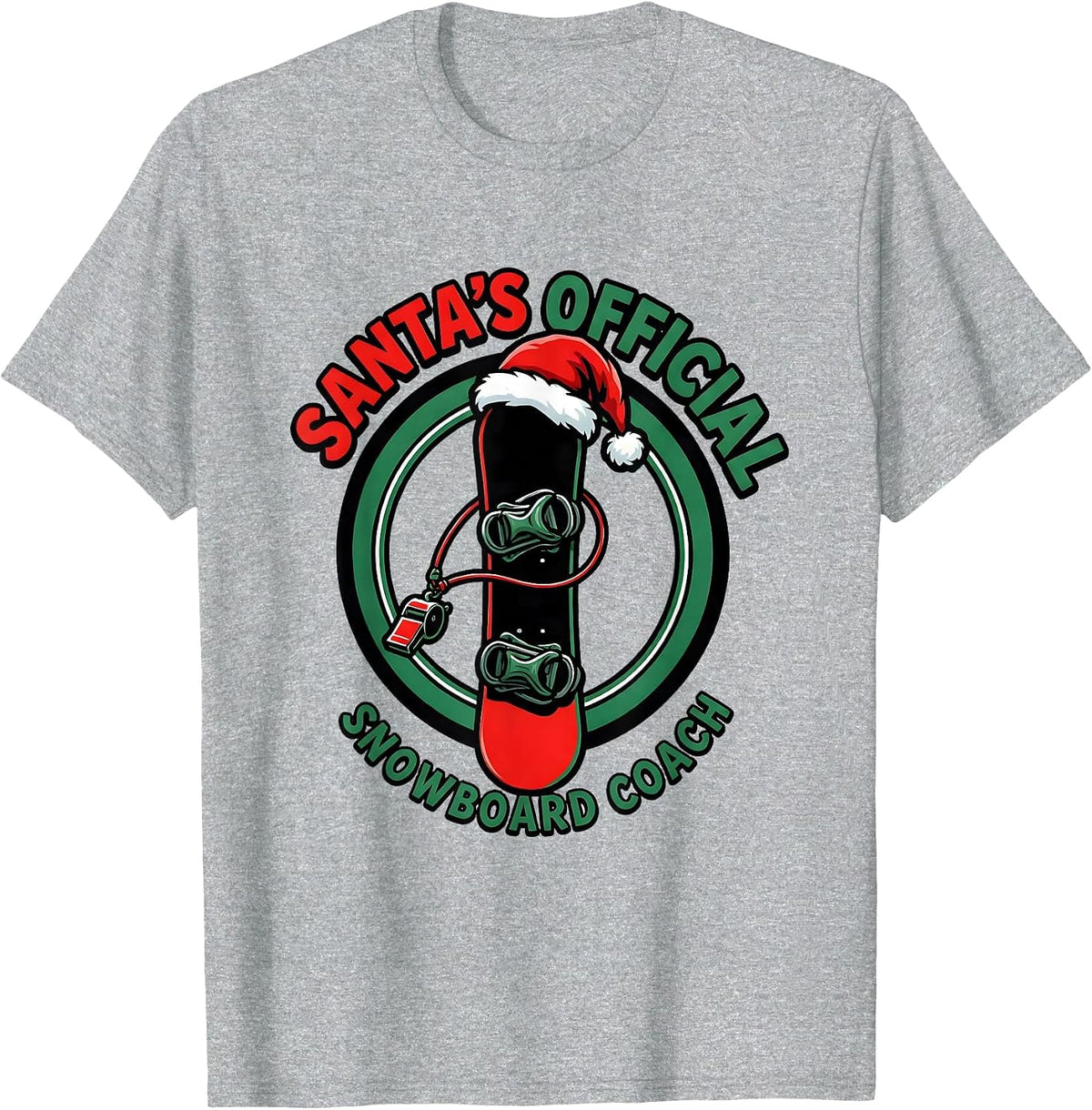 Men's Santa's Official Snowboard Coach Cartoon Snowboarder T-Shirt - Heather Grey