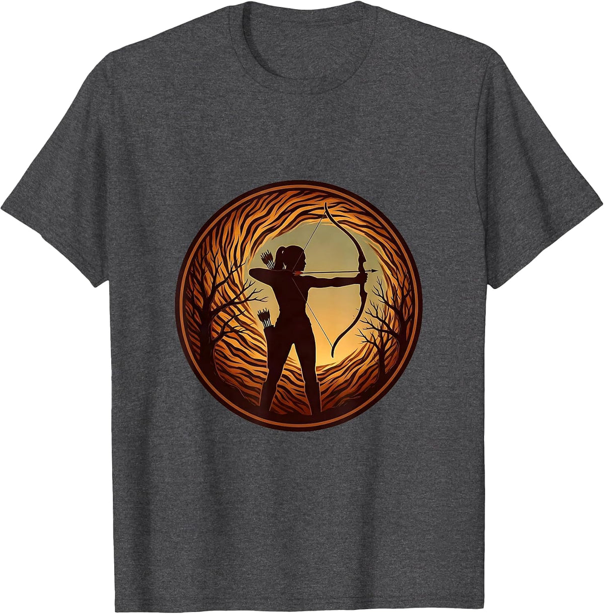 Men's Camo Bow Hunting Silhouette Dusk Design T-Shirt - Dark Heather Grey