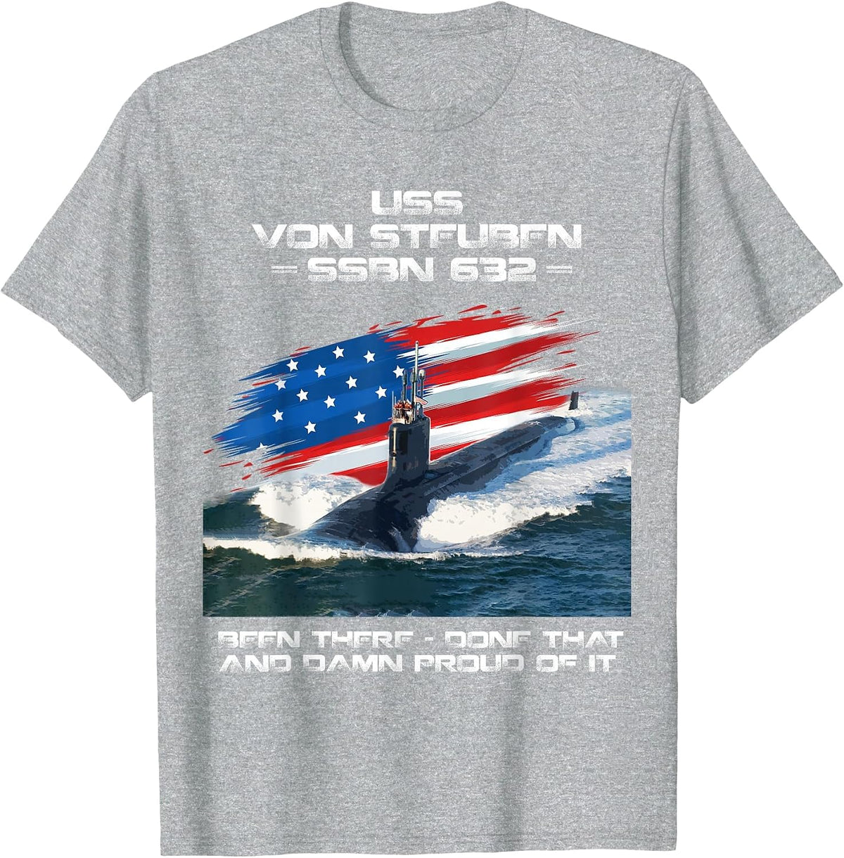 USS Von Steuben SSBN-632 American Flag Submarine Veteran T-Shirt - Heather Grey