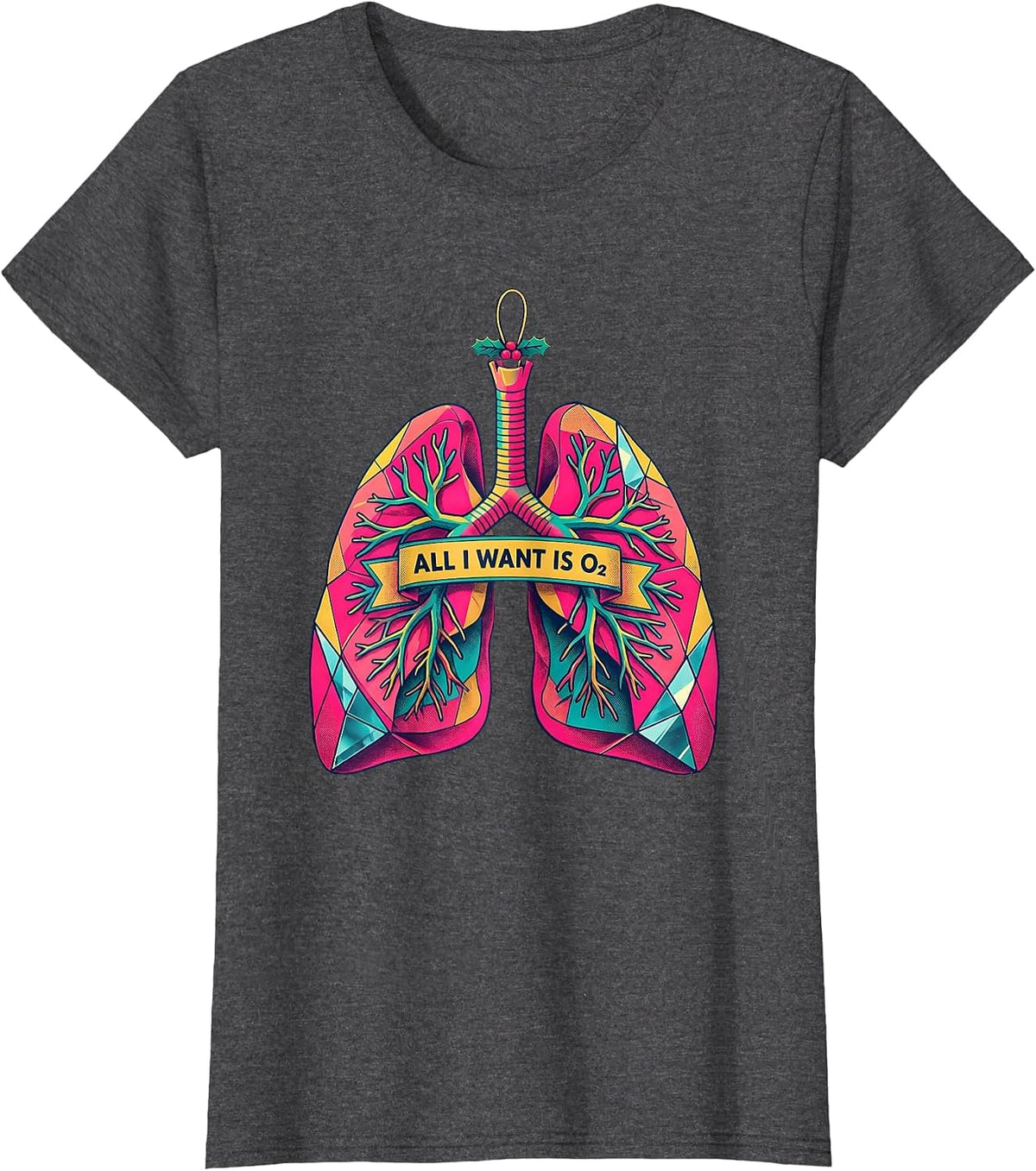 Women's All I Want Is O2 Risograph Respiratory Therapist Christmas T-Shirt - Dark Heather Grey