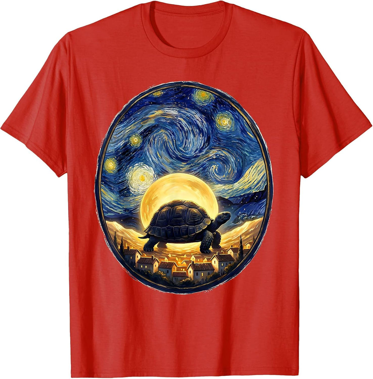 Men's Domed Tortoise Starry Night Art Parody Animal Lover Gift T-Shirt - Red