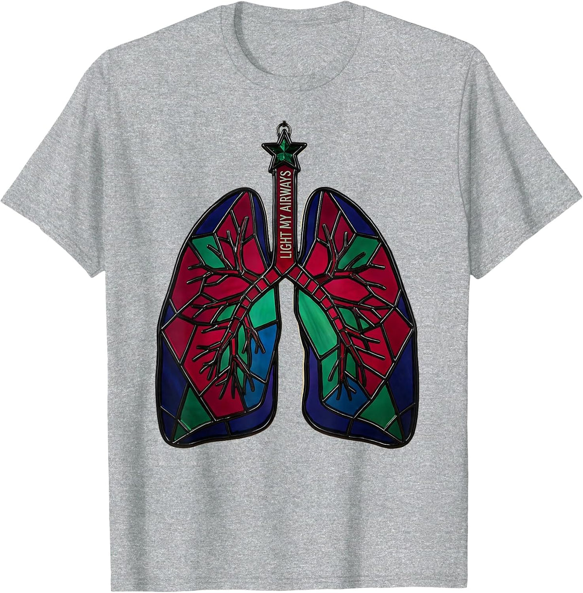 Men's Light My Airways Stained Glass Mosaic Respiratory Therapist T-Shirt - Heather Grey