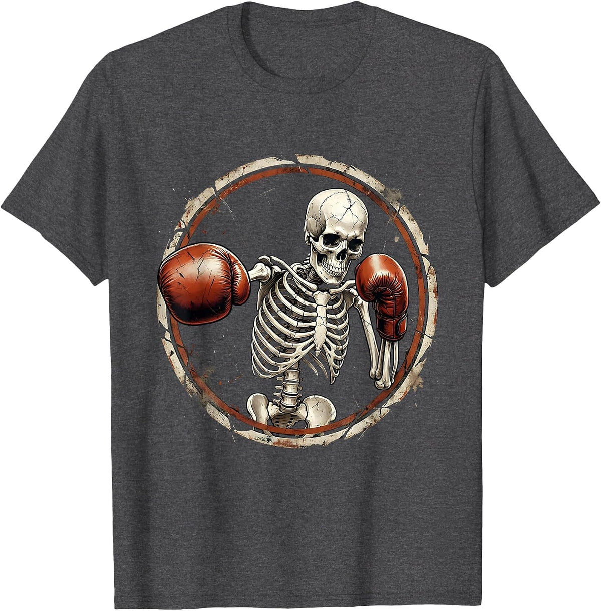 Skeleton Boxer Mid-Punch Graphic Design T-Shirt - Dark Heather Grey