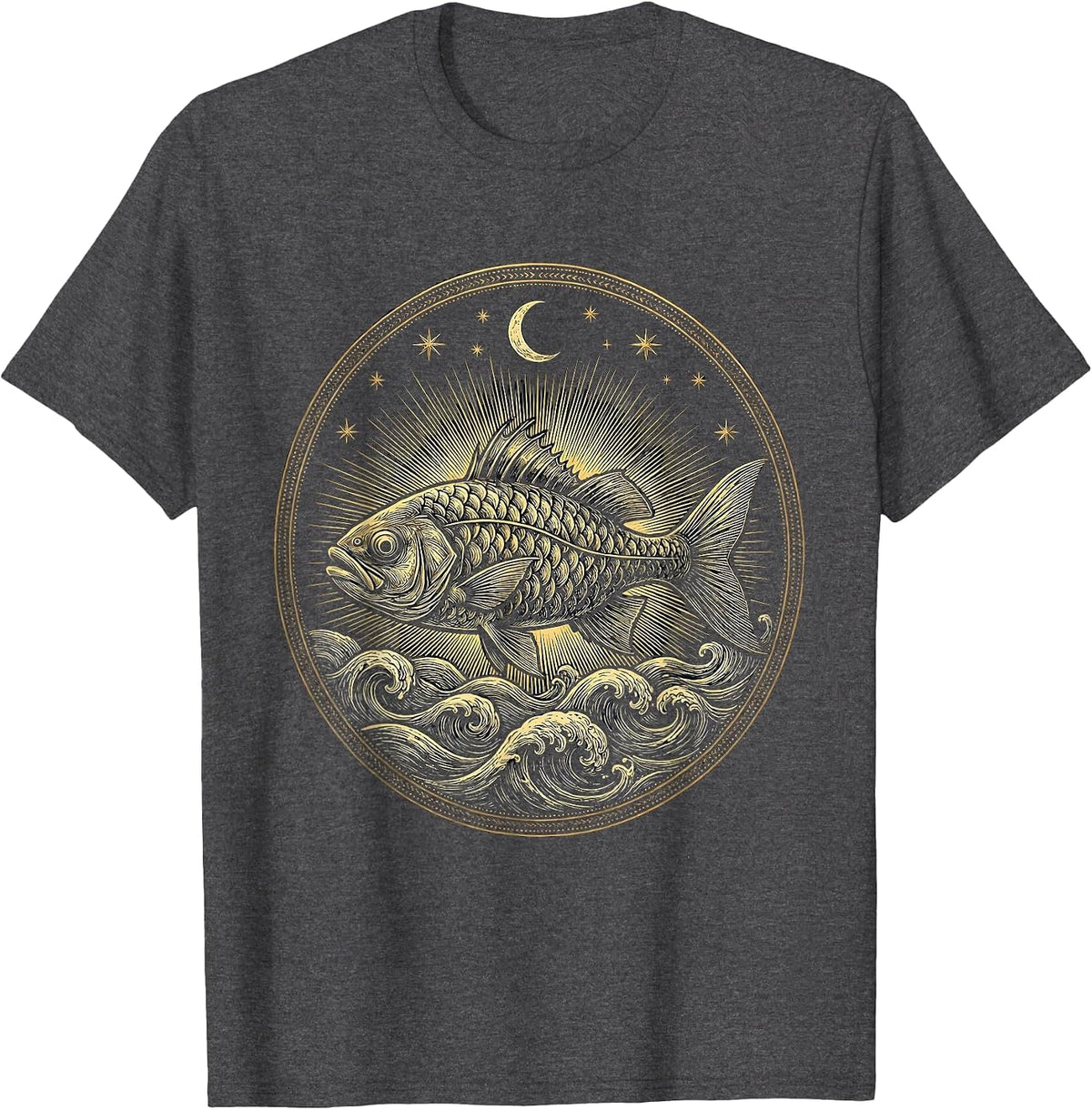 Men's Christian Fish Symbol Ocean Waves Graphic T-Shirt - Dark Heather Grey