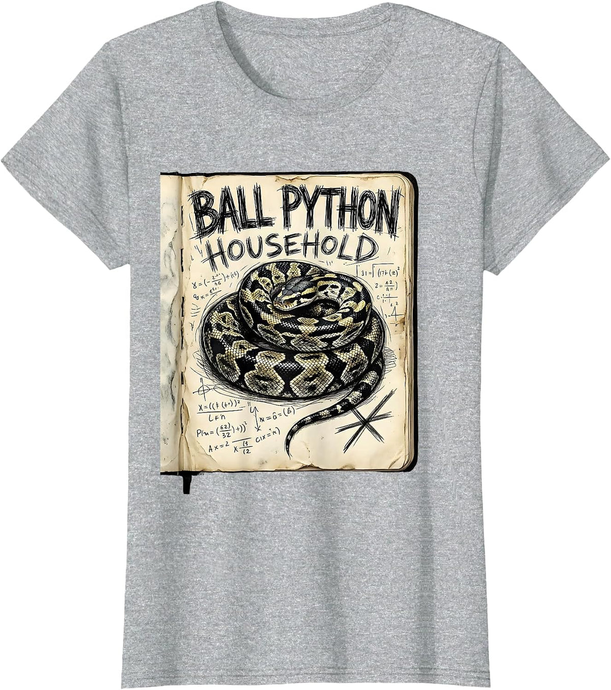 Ball Python Household Hand-Sketched Snake Lover Humor T-Shirt - Heather Grey