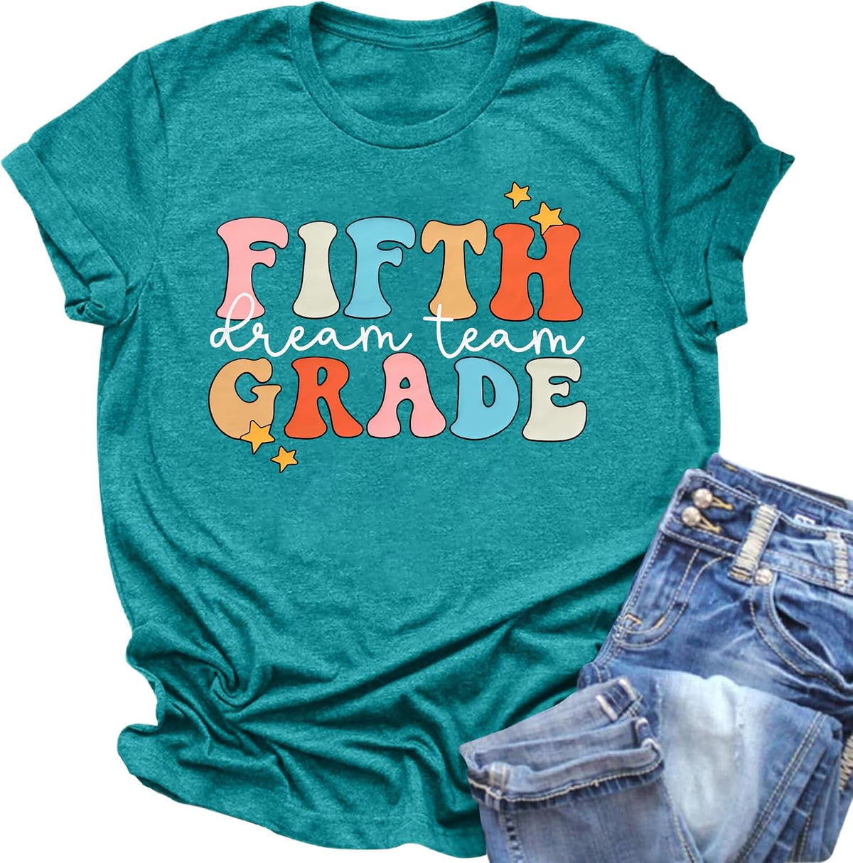 Teacher Shirts Women Happy First Day of School Tshirts Back To School Gifts - 5th-cyan