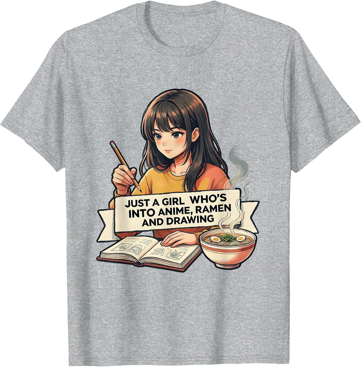Men's Just A Girl Who's Into Anime Ramen And Drawing Anime Lover T-Shirt - Heather Grey