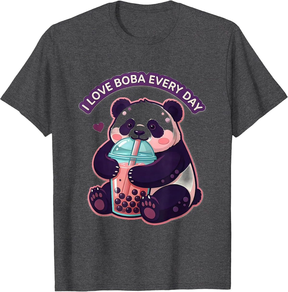 Men's I Love Boba Every Day Cute Kawaii Panda Anime Boba Tea Lover T-Shirt - Dark Heather Grey