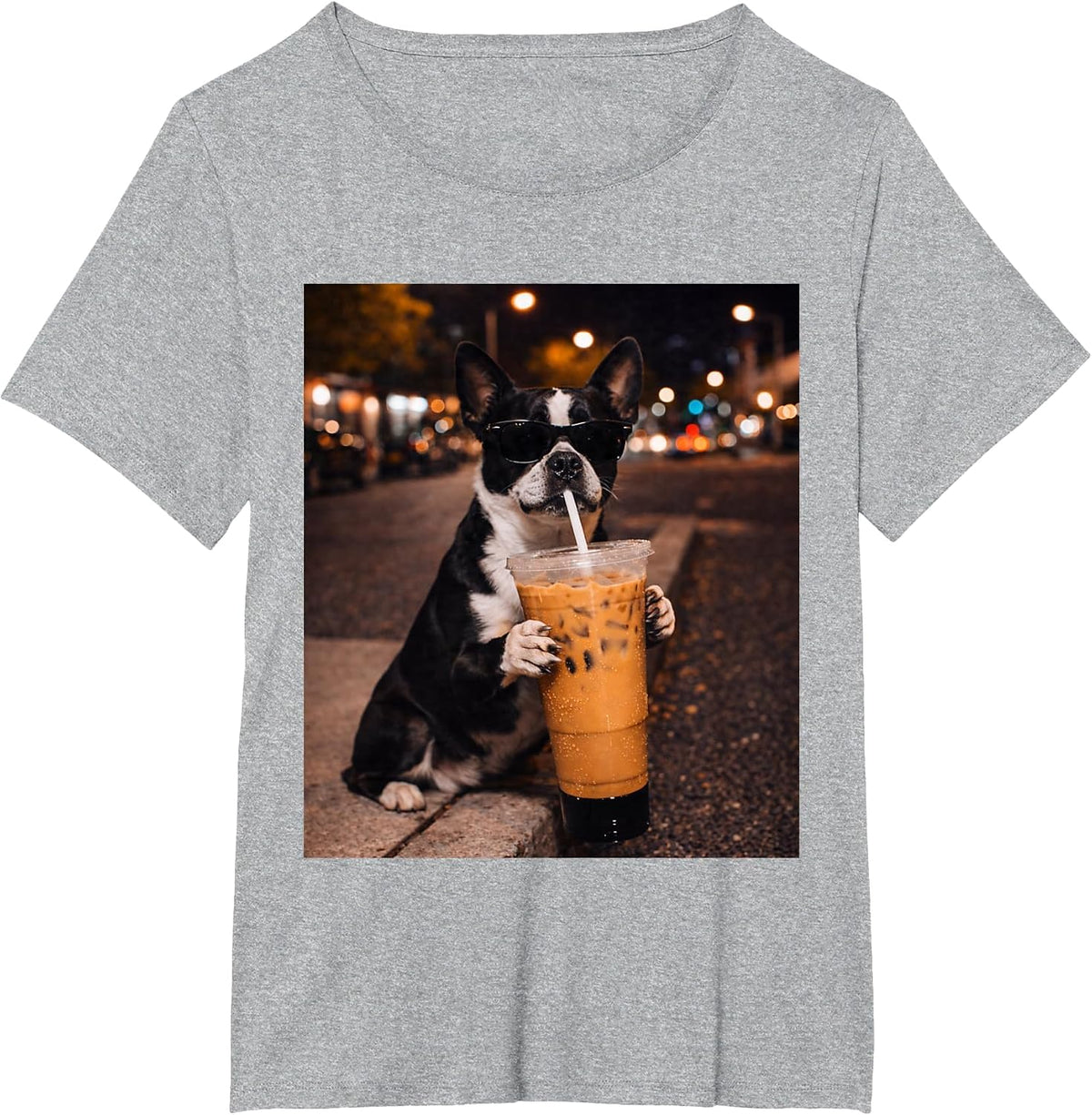 Boston Terrier Dog Iced Coffee Lover Humor Funny T-Shirt - Heather Grey