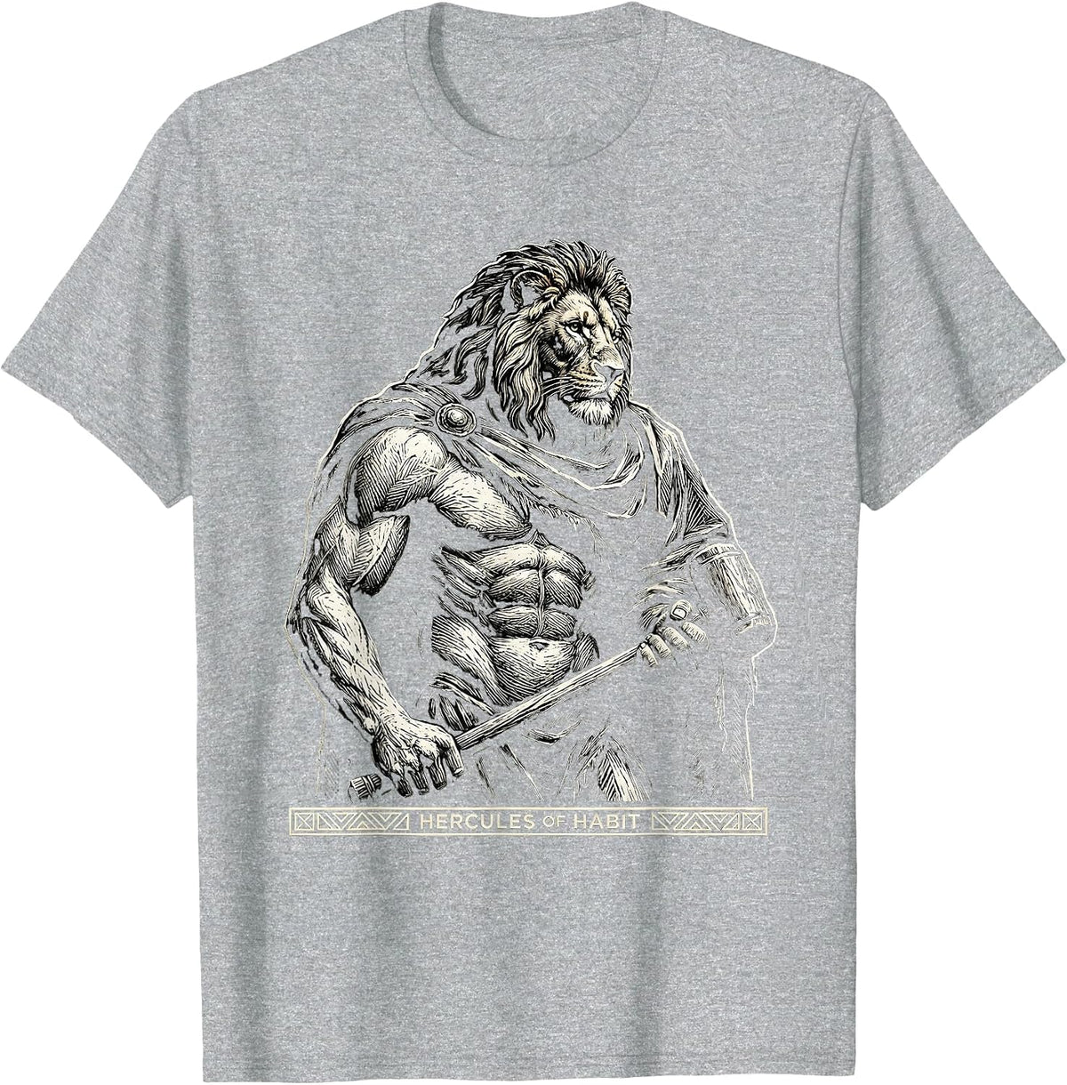 Men's Hercules Of Habit Funny Greek Mythology Gods Pun Parody T-Shirt - Heather Grey