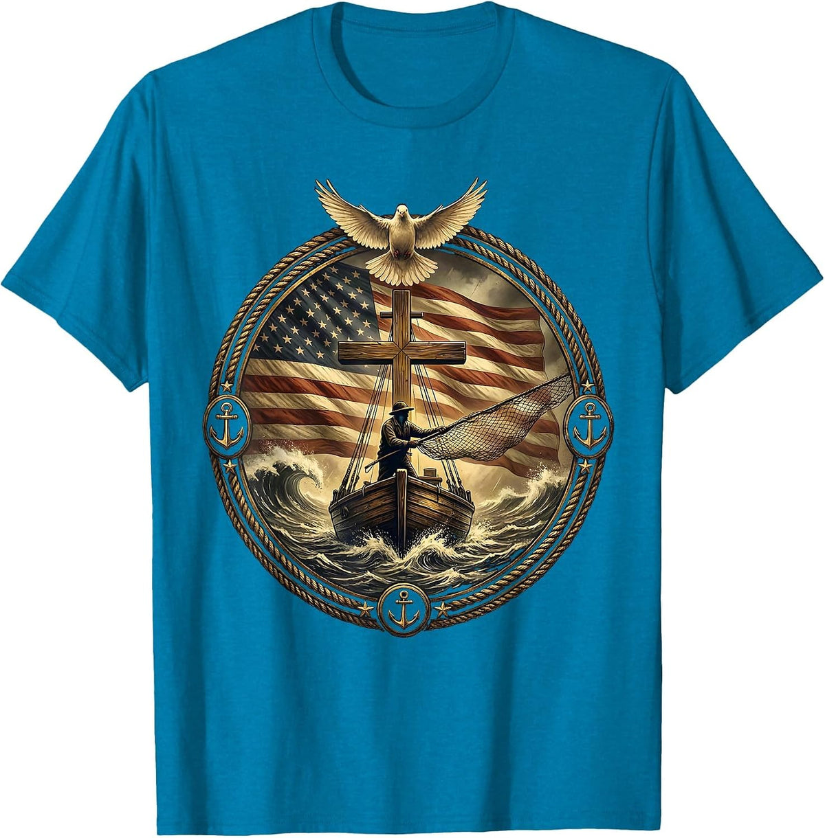 Deep Sea Fisherman Storm Casting Graphic T-Shirt - Sapphire Blue