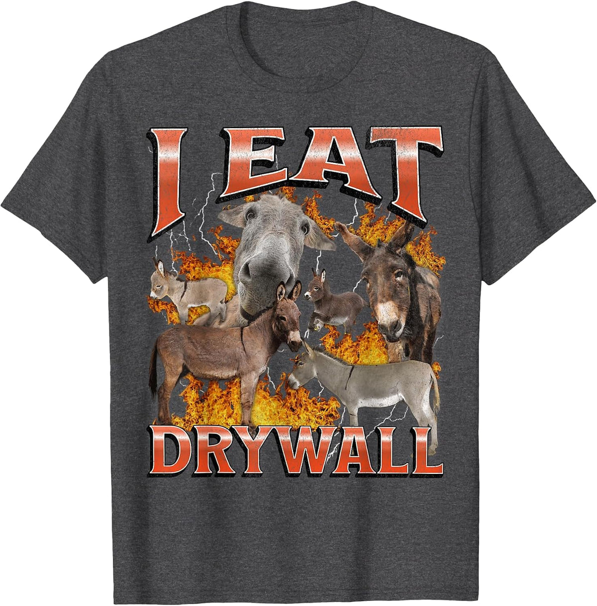 I Eat Drywall Funny Offensive Donkey Meme Bootleg Graphic T-Shirt - Dark Heather Grey