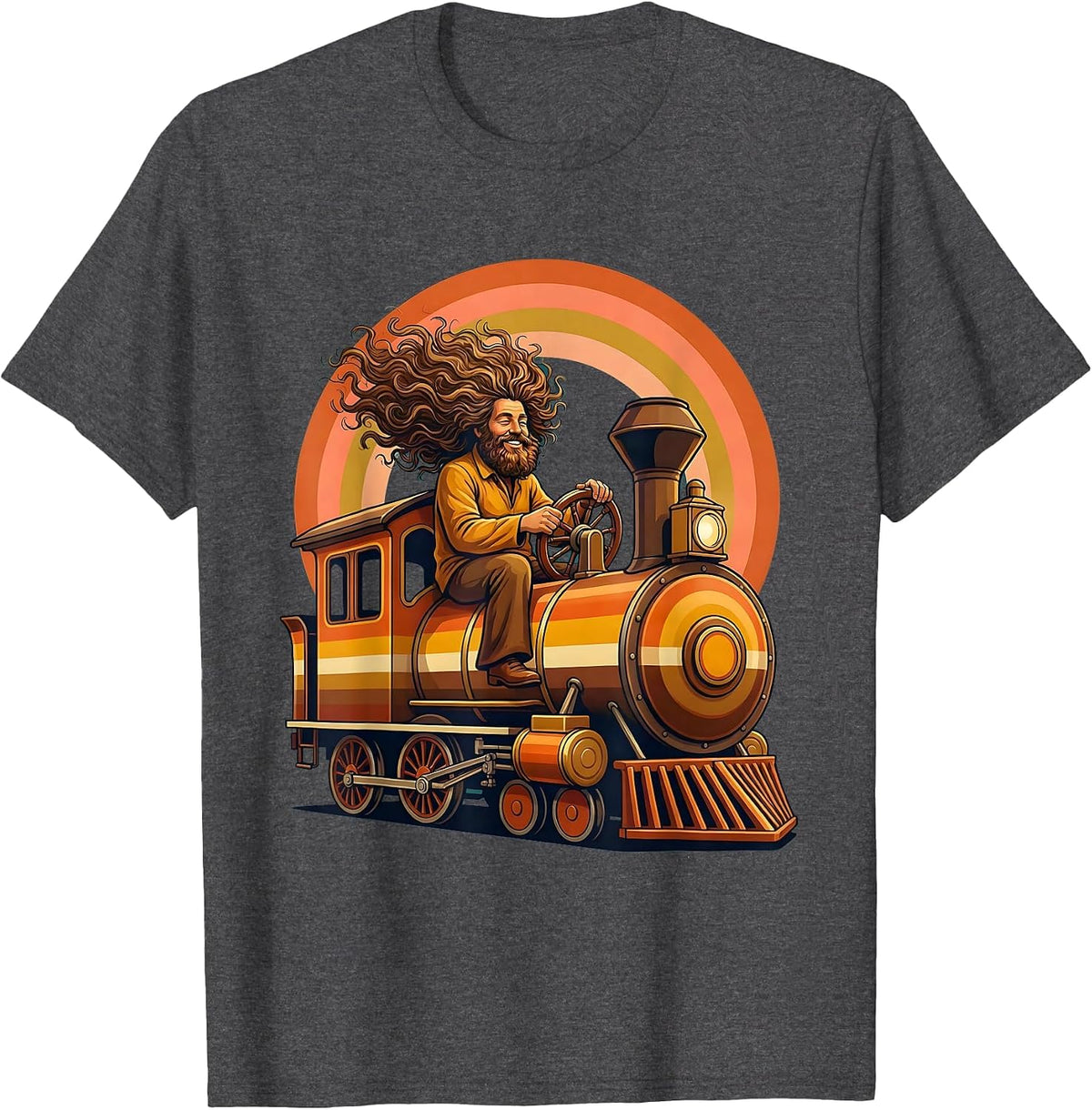 Wild-Haired Locomotive Engineer Graphic Tee T-Shirt - Dark Heather Grey
