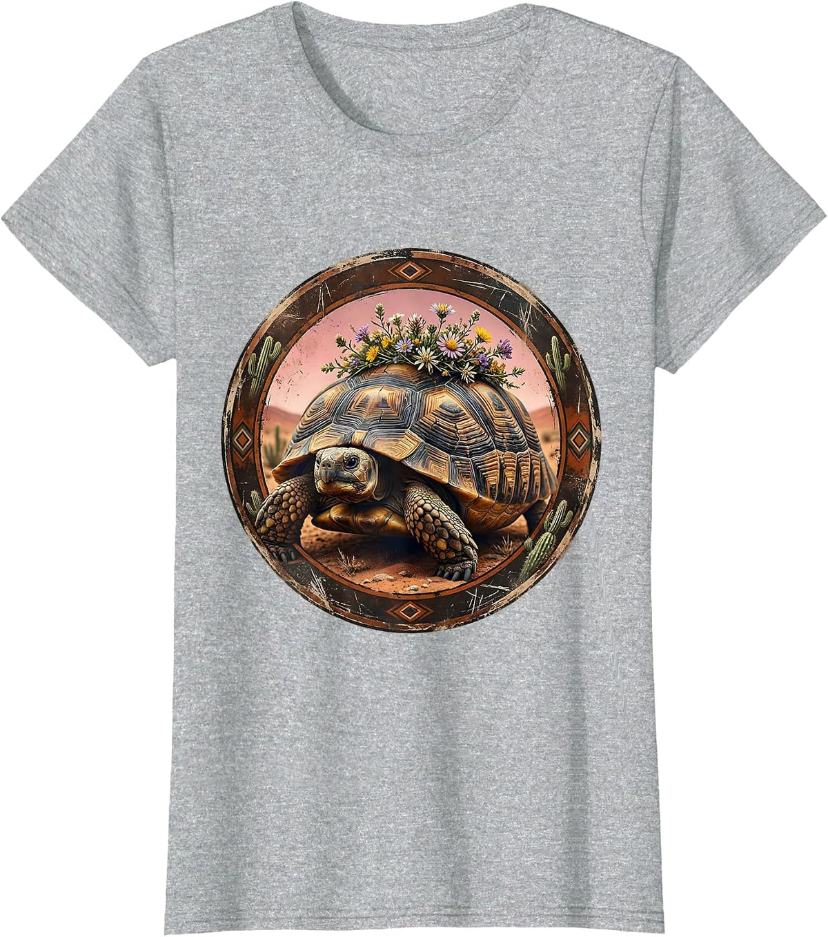 Desert Tortoise Floral Crown Western Nature Art T-Shirt - Heather Grey