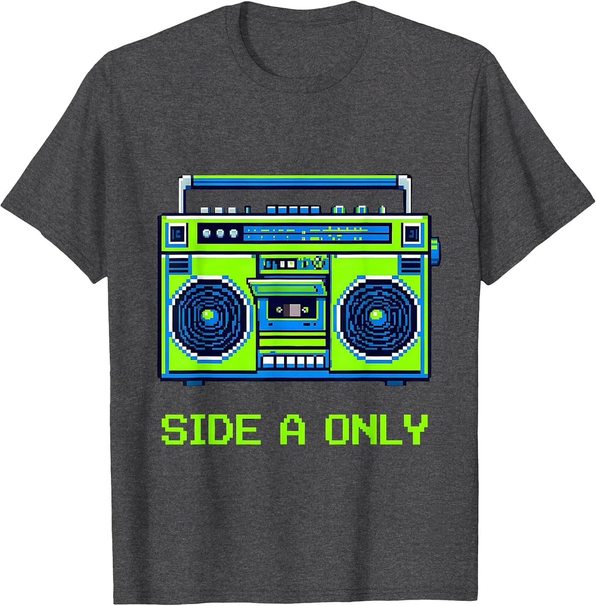 Men's Side A Only Pixel Art Retro Boombox Music Nostalgia T-Shirt - Dark Heather Grey