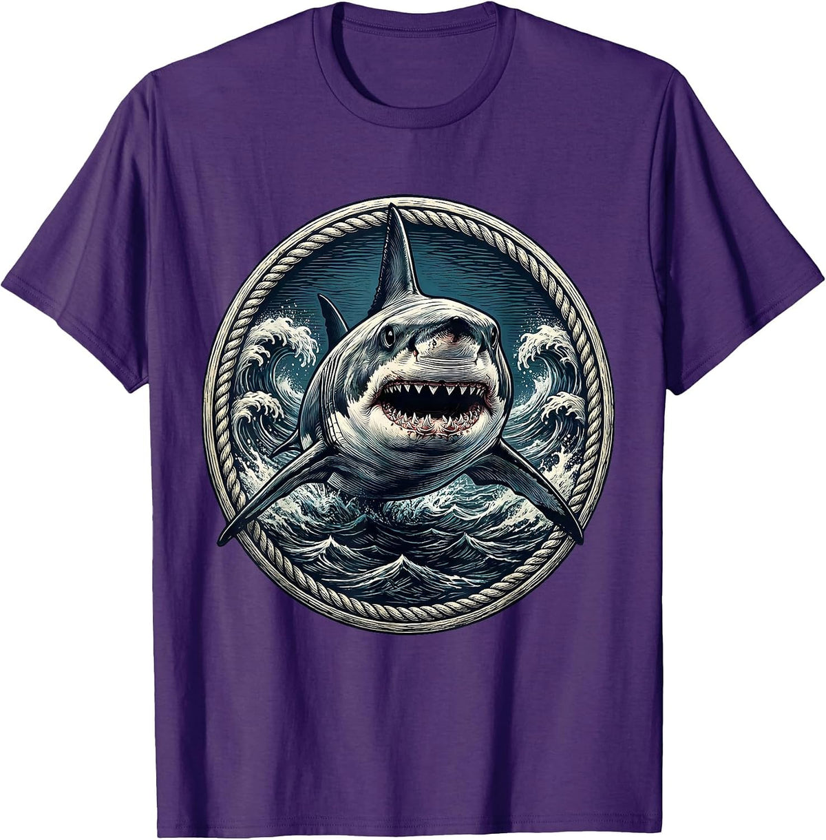 Shark Cutting Through Deep Ocean Waters T-Shirt - Purple
