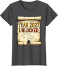 Women's Year 2027 Unlocked Funny Gamer RPG Video Game New Year 2027 T-Shirt - Dark Heather Grey