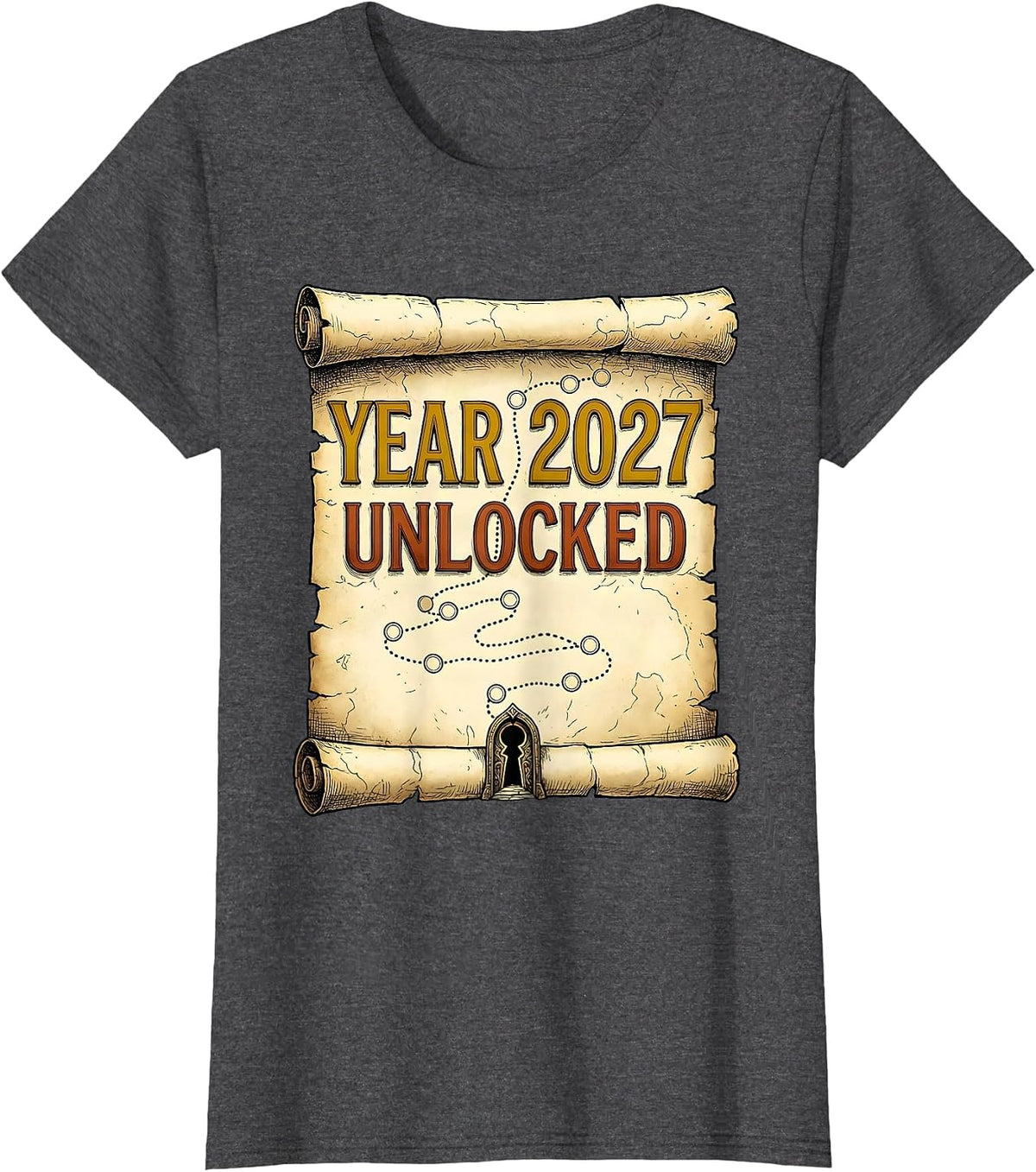 Women's Year 2027 Unlocked Funny Gamer RPG Video Game New Year 2027 T-Shirt - Dark Heather Grey