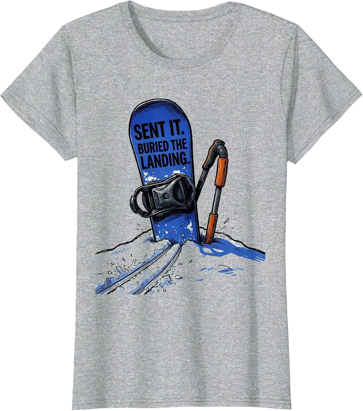 Women's Sent It Buried The Landing Funny Snowboarder Vintage Ski T-Shirt - Heather Grey