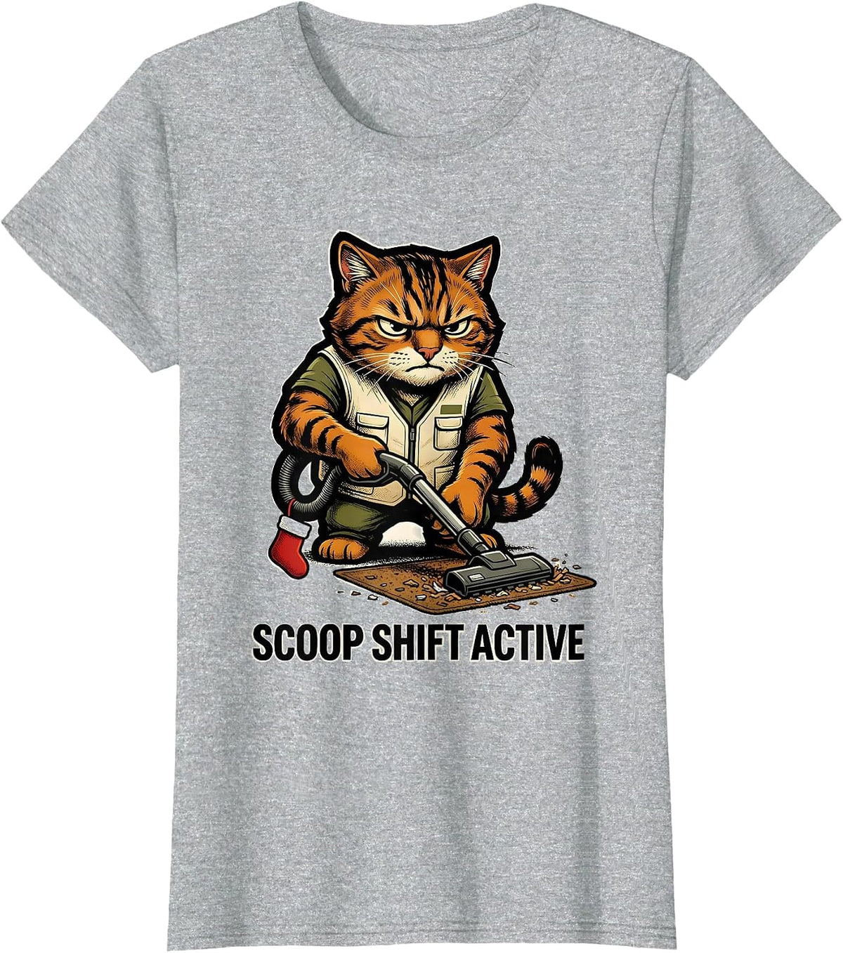 Women's Scoop Shift Active Funny Cat Lover Grumpy Christmas Humor T-Shirt - Heather Grey