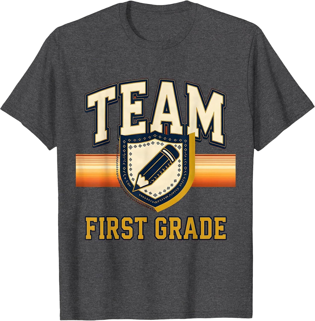 Team First Grade Retro Teacher Back To School T-Shirt - Dark Heather Grey