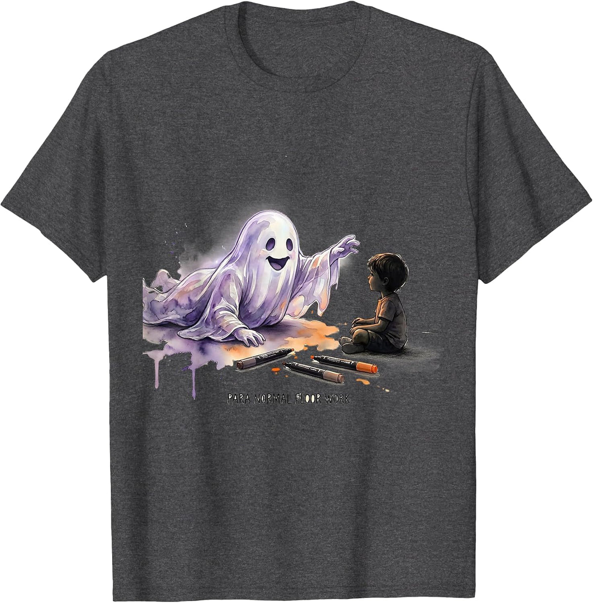 Para Normal Floor Work Watercolor Ghost Paraprofessional T-Shirt - Dark Heather Grey