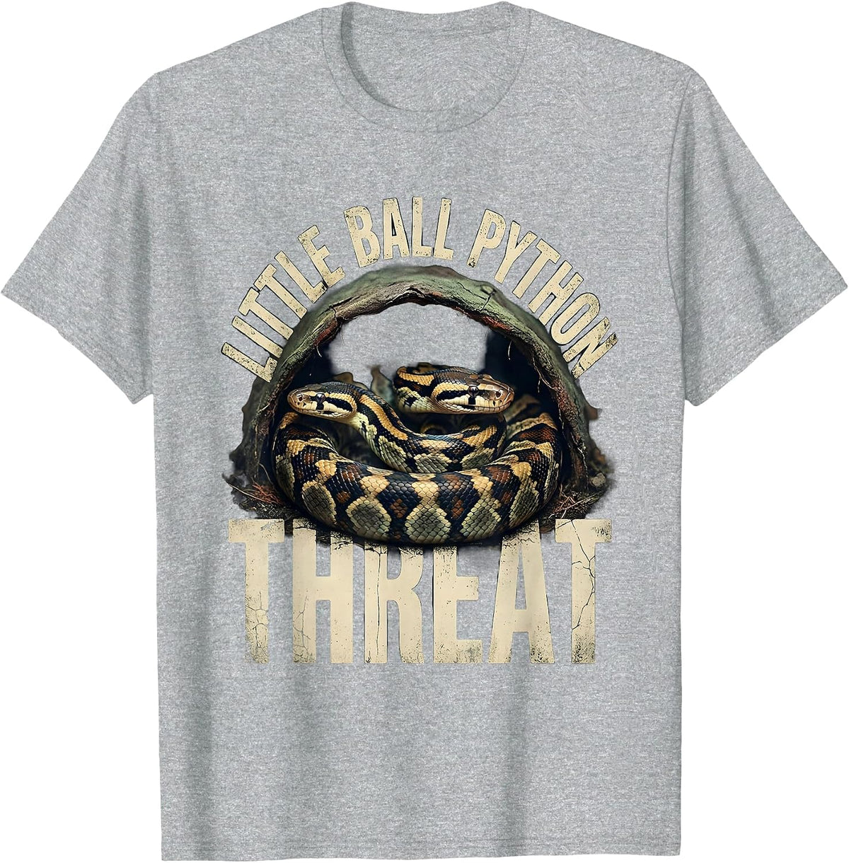 Men's Little Ball Python Threat Distressed Snake Owner Reptile T-Shirt - Heather Grey