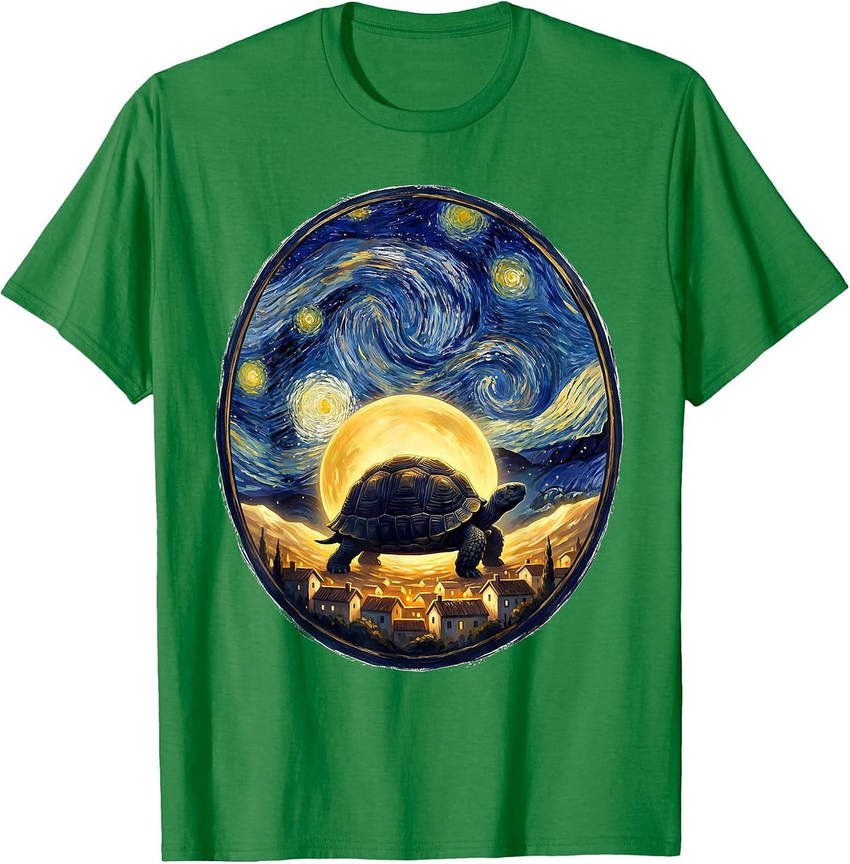 Men's Domed Tortoise Starry Night Art Parody Animal Lover Gift T-Shirt - Kelly Green