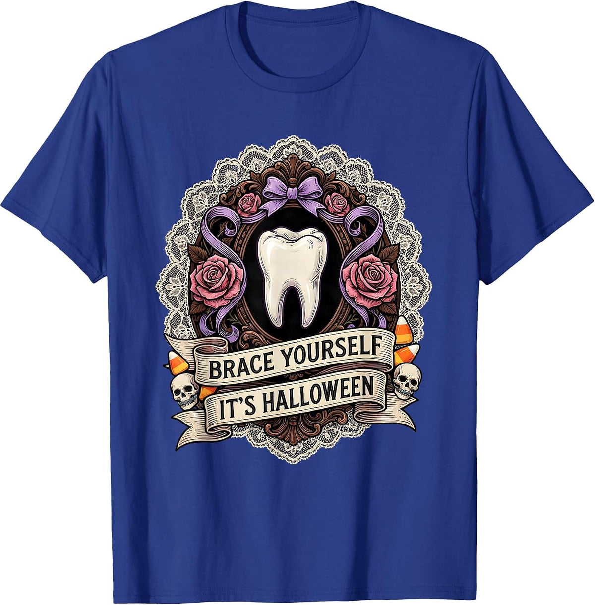 Men's Brace Yourself It's Halloween Dental Design T-Shirt - Royal Blue