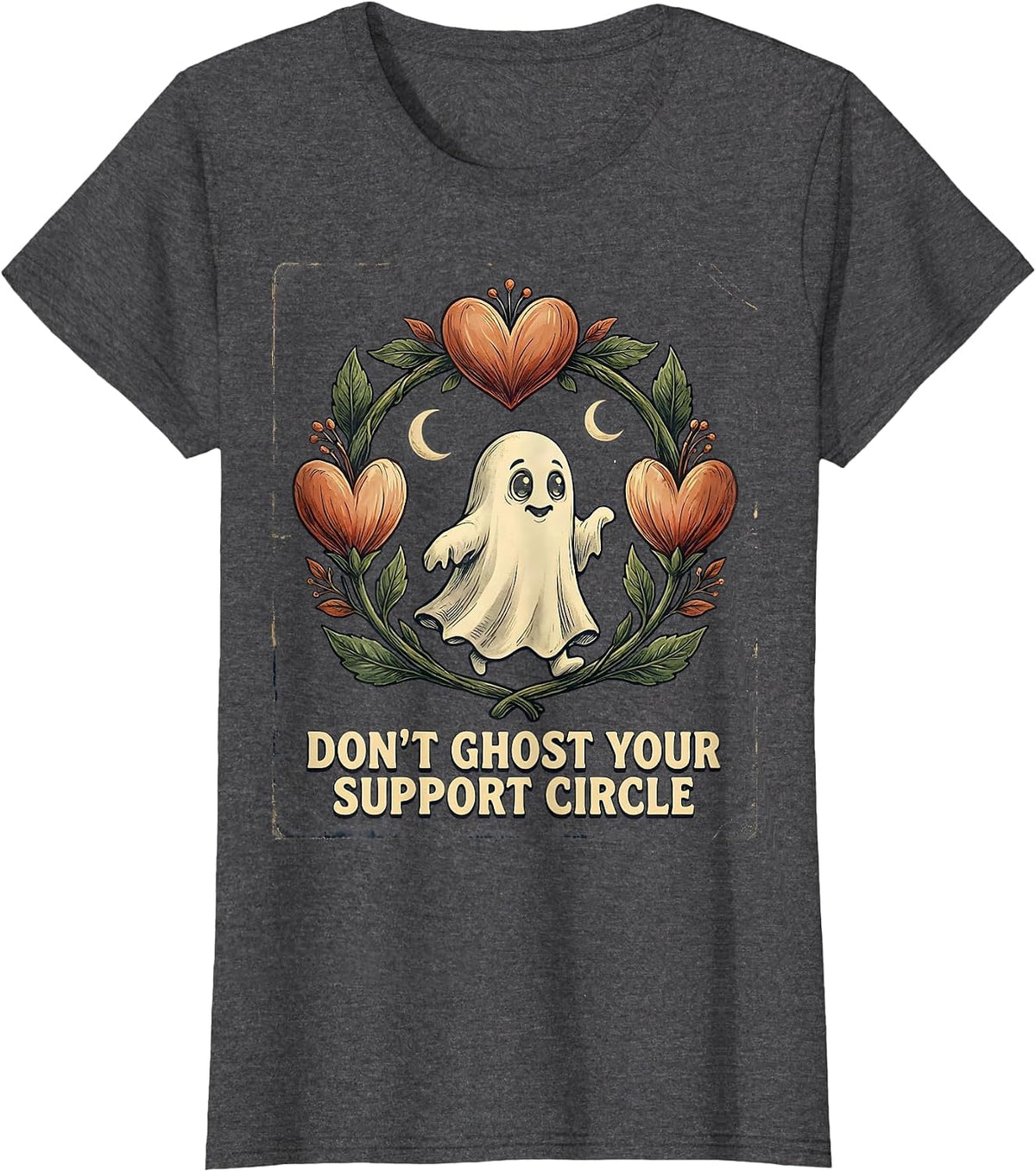 Women's Don't Ghost Your Support Circle Vintage Mental Health T-Shirt - Dark Heather Grey