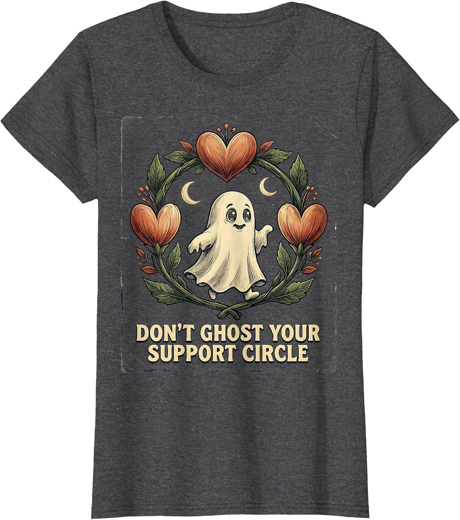 Women's Don't Ghost Your Support Circle Vintage Mental Health T-Shirt - Dark Heather Grey