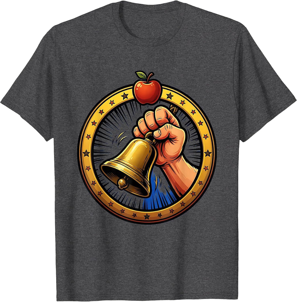 1st Grade Teacher Vintage School Bell Illustration T-Shirt - Dark Heather Grey