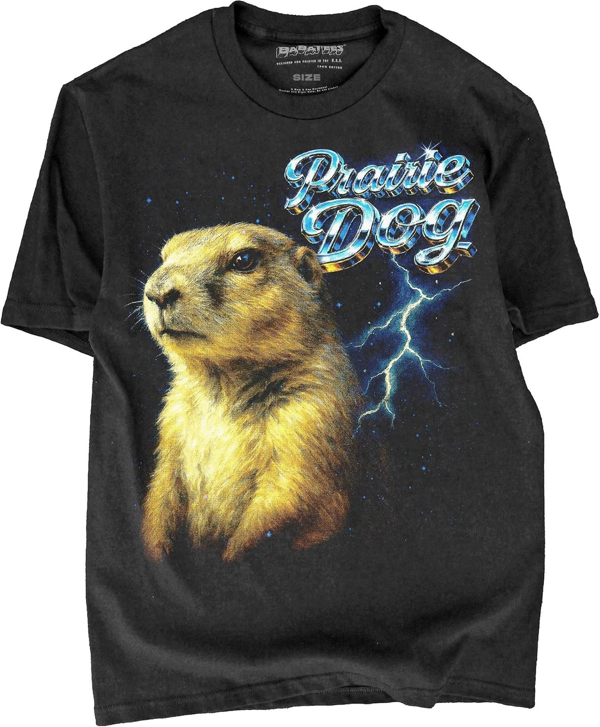 Heavy Metal 80s Animal Black Tshirt - 100% Cotton - for Men & Women - Prairie Dog