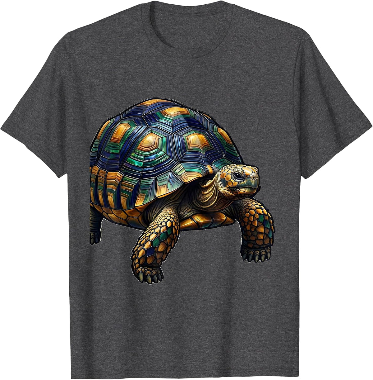 Red-Footed Tortoise Stained Glass Mosaic Reptile Lover T-Shirt - Dark Heather Grey