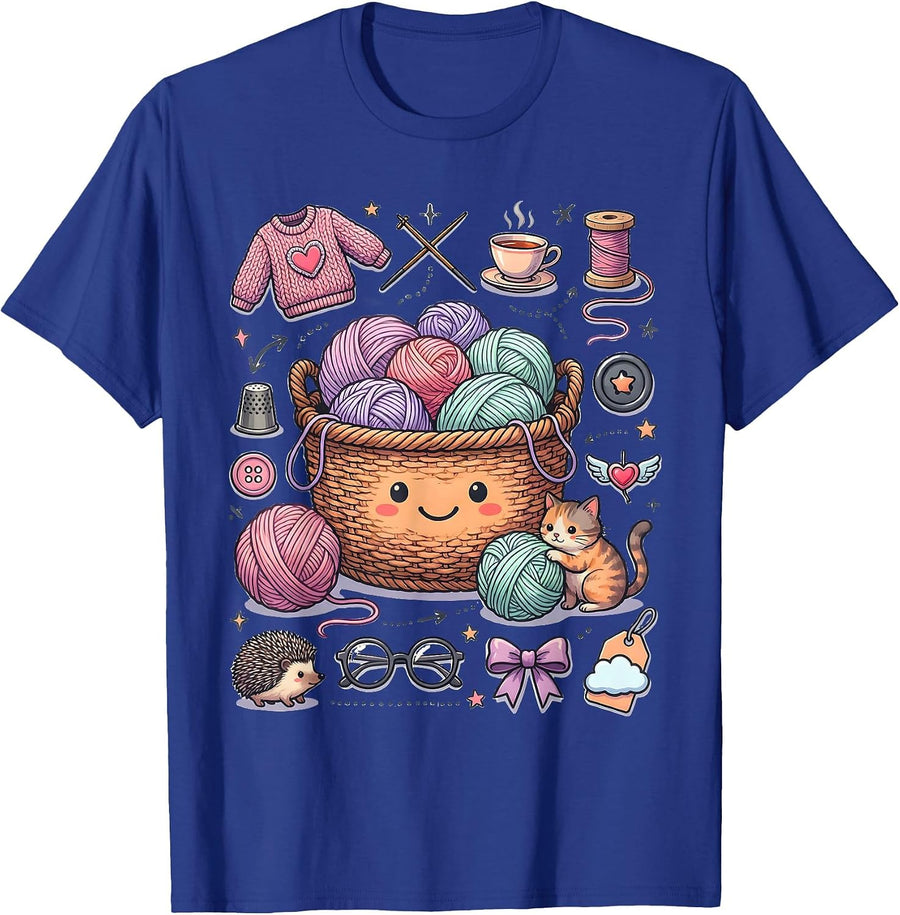 Mimi Grandmother Knitting Cozy Sweater Graphic T-Shirt - Royal Blue
